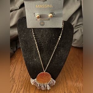 Massini Grey Skies Adj Length Tassel Statement Necklace & Earring Jewelry Set
